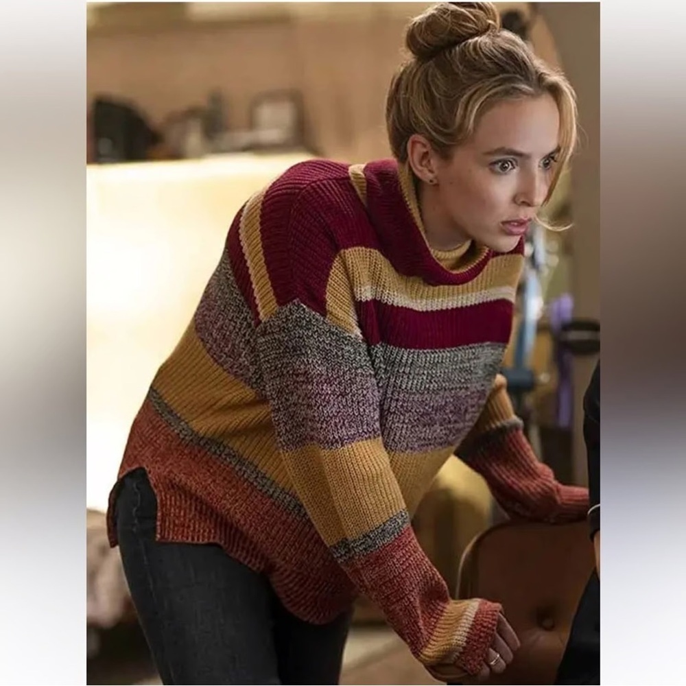 Urban Outfitters Burgundy and Mustard Striped Sweater